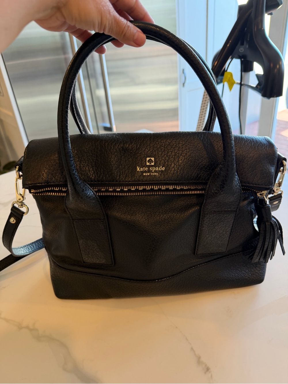 kate spade Black Leather Satchel with Tassel